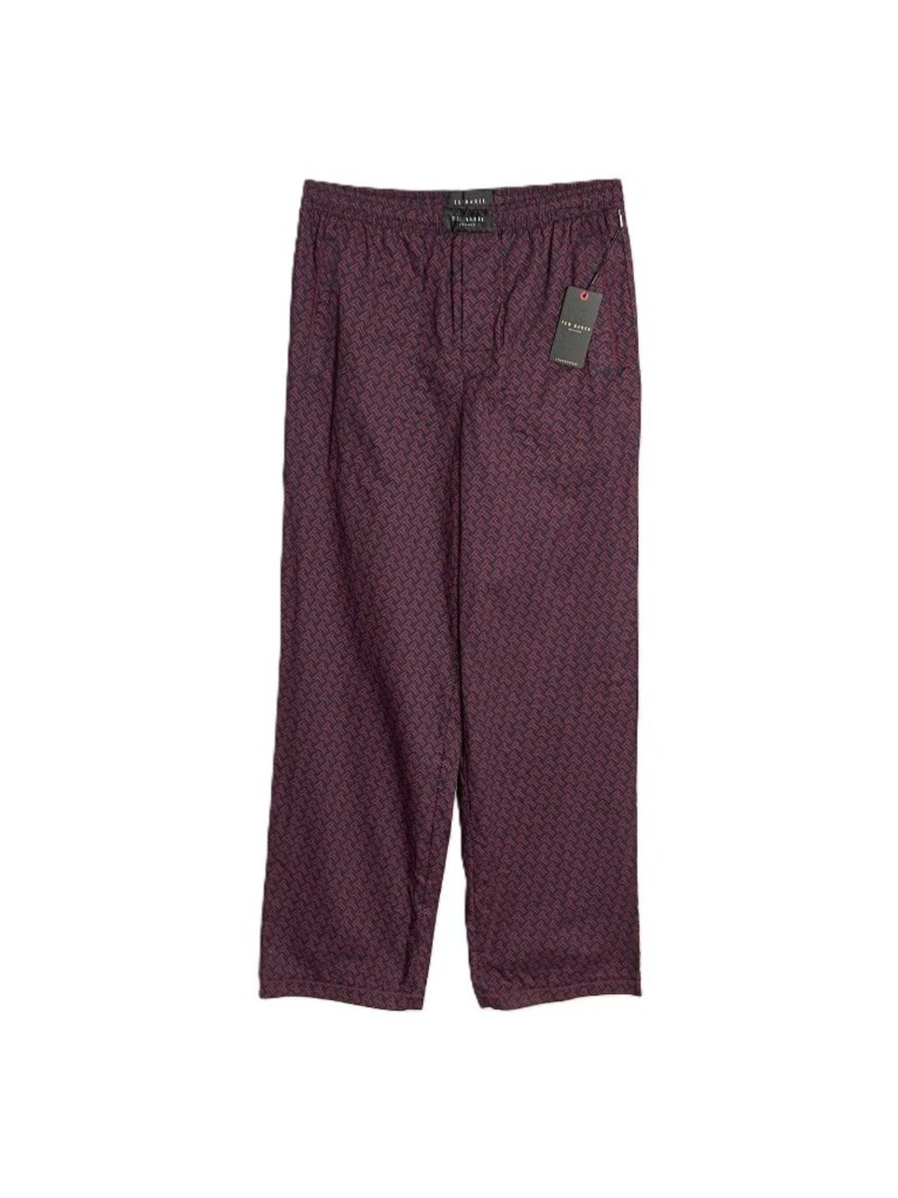 Ted Baker Sleep Pants Mens Small Navy Burgundy Woven Cotton Lounge Pajama Bottom